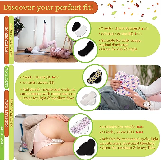 Non-Slip Organic Reusable Panty Liners for Women & Teens (Tanga, 7-Pack); High-Temp Washable Cotton Cloth Liners; Stay Fresh & Dry, for Daily Vaginal Discharge Only; 100% Breathable (no PUL/TPU)