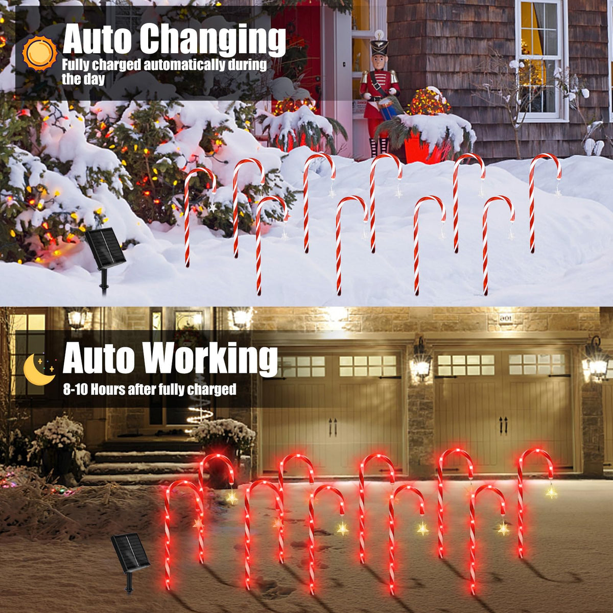 Bstge 10 Pcs Solar Christmas Candy Cane Lights with 8 Modes, Waterproof Garden Pathway Lights for Outdoor Xmas Patio Yard Walkway Decorations