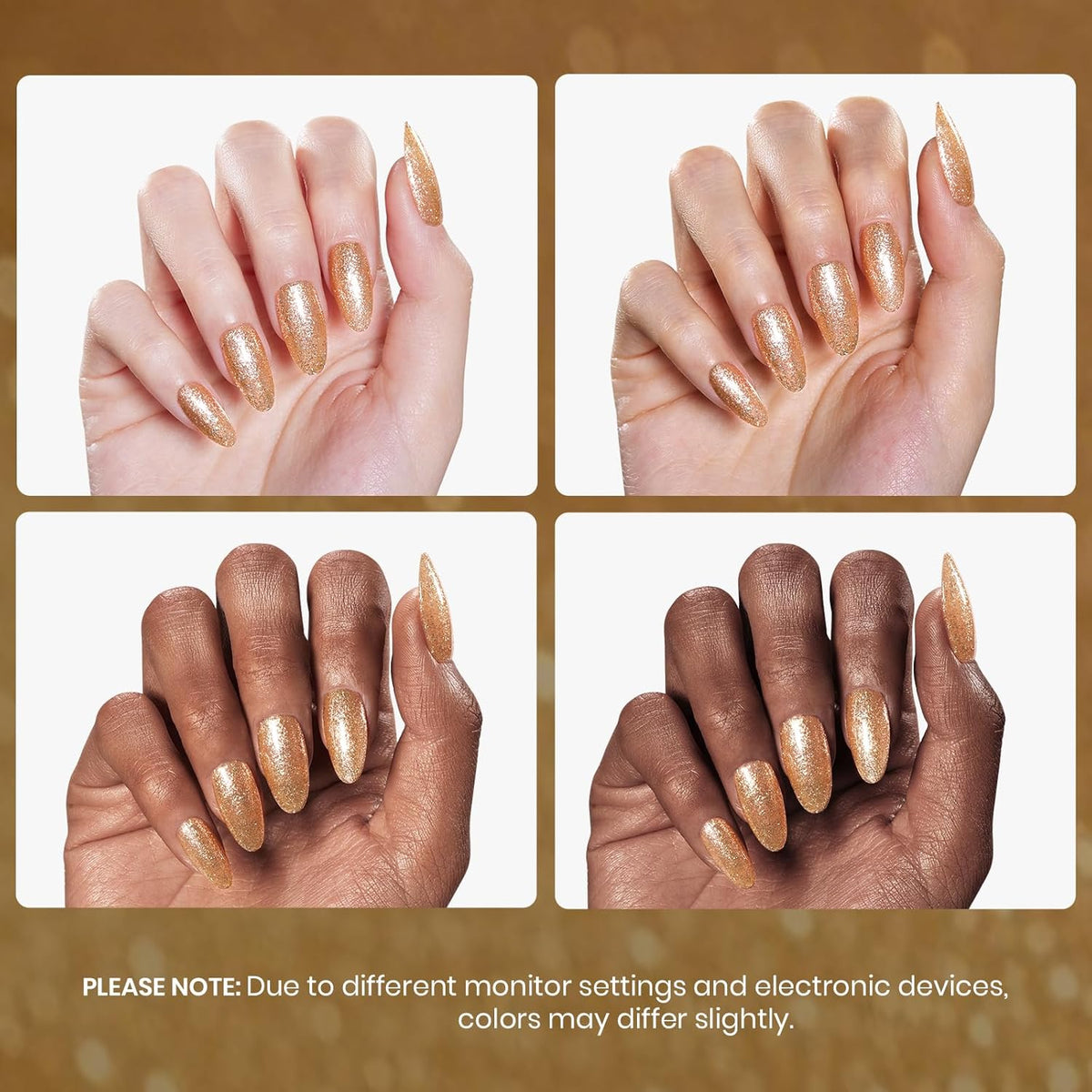 Beetles Gold Glitter Gel Polish, 1pc 9ml Gold Shimmer Sparkly Nail Polish Long-Lasting Soak Off U V LED Shiny Champagne Gel Nails Salon-quality Gift for Women Girls