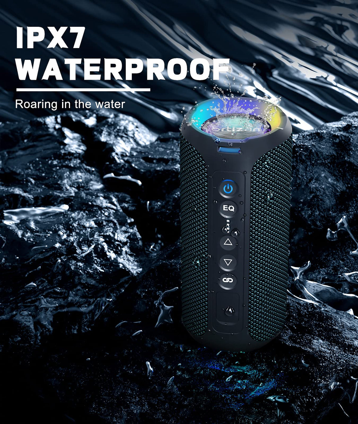 Ortizan Bluetooth Speakers, Portable Wireless Stereo Speaker - IPX7 Waterproof, 40W Loud Sound, Dual Pairing, Deep Bass, LED Light, Bluetooth 5.3, for Home/Shower/Outdoor/Beach, Gifts for Adult, Navy