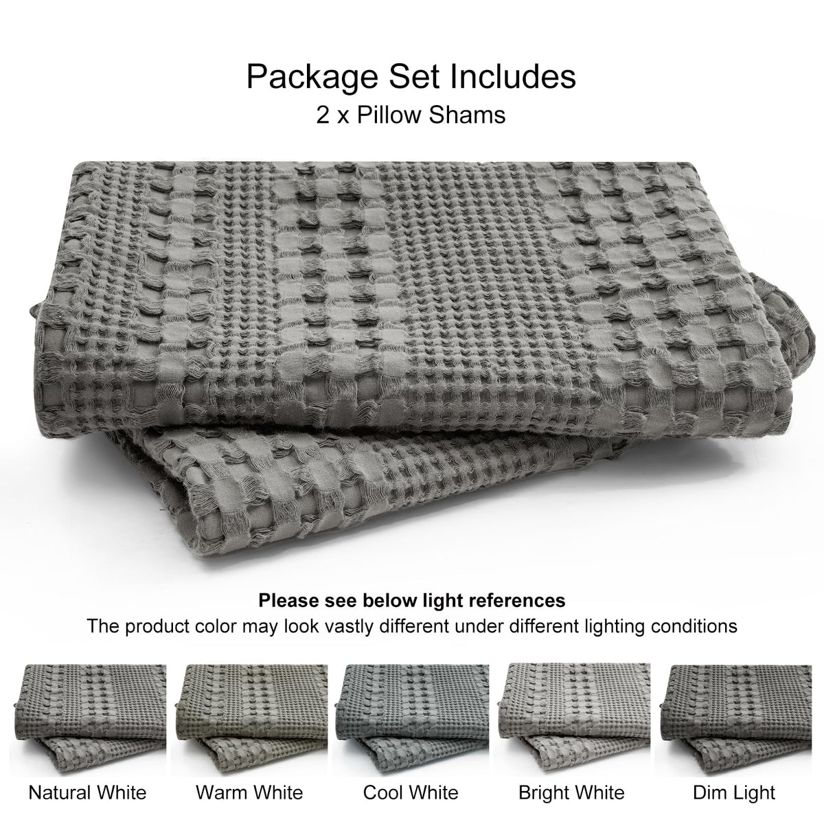 PHF 100% Cotton Waffle Weave Euro Sham Covers, 2 Pack 26" x 26" Bed Pillow Covers for Elegant Home Decor, No Filling, Luxury Aesthetic Soft Euro Pillow Cases for Bed, Dark Grey