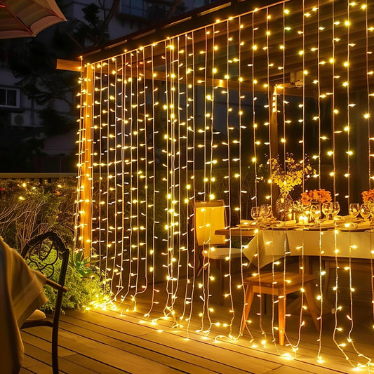 Dazzle Bright 300 LED Curtain String Lights, Christmas Fairy Lights for Bedroom with 8 Lighting Modes, Connectable Waterproof Window Lights Party Wedding Garden Wall Decor, Warm White