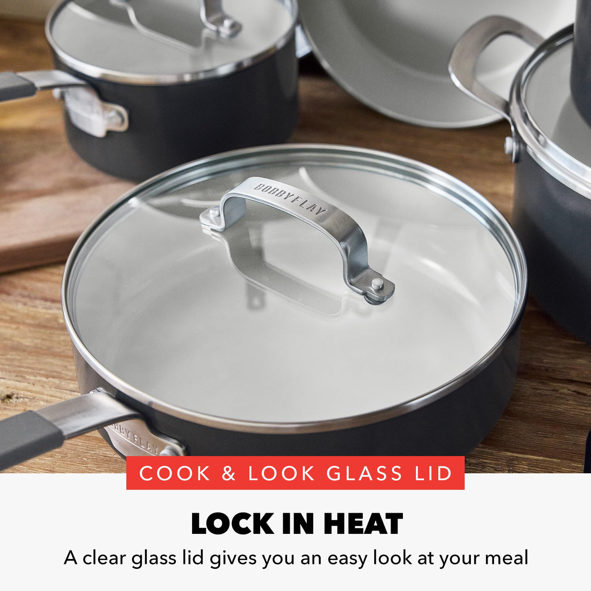 GreenPan x Bobby Flay 13 Piece Nonstick Cookware Pots and Pans Set, PFAS-Free Diamond Ceramic, Induction Suitable, Easy Clean Dishwasher & Oven Safe, Stay-Cool Silicone Handles, Glass Lids, Graphite