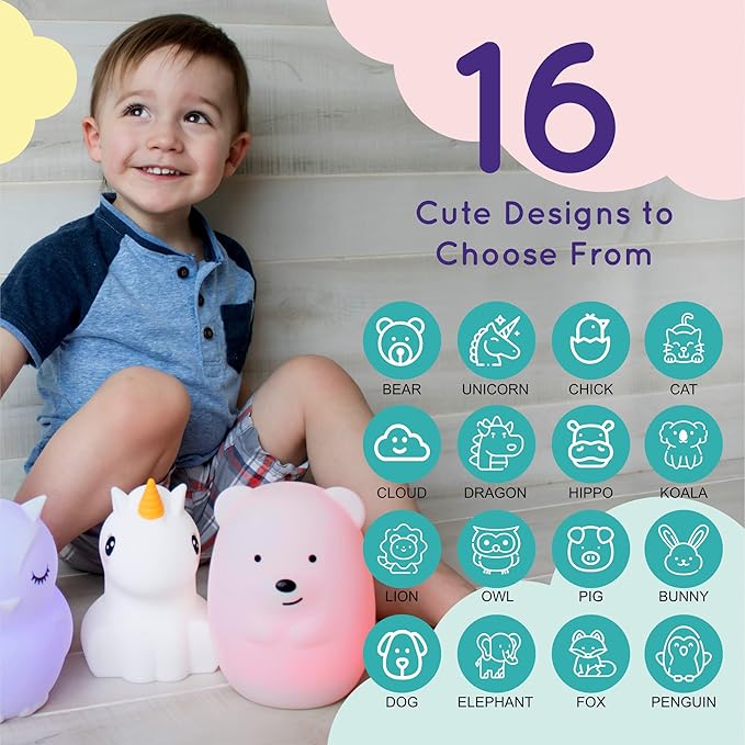 Lumipets Remote Control Silicone Night Light for Kids - Cat Design with 9 Soft Colors & Sleep Timer - Rechargeable, Battery-Operated Lamp for Bedroom | Baby Nursery, Toddler, Girls, Boys