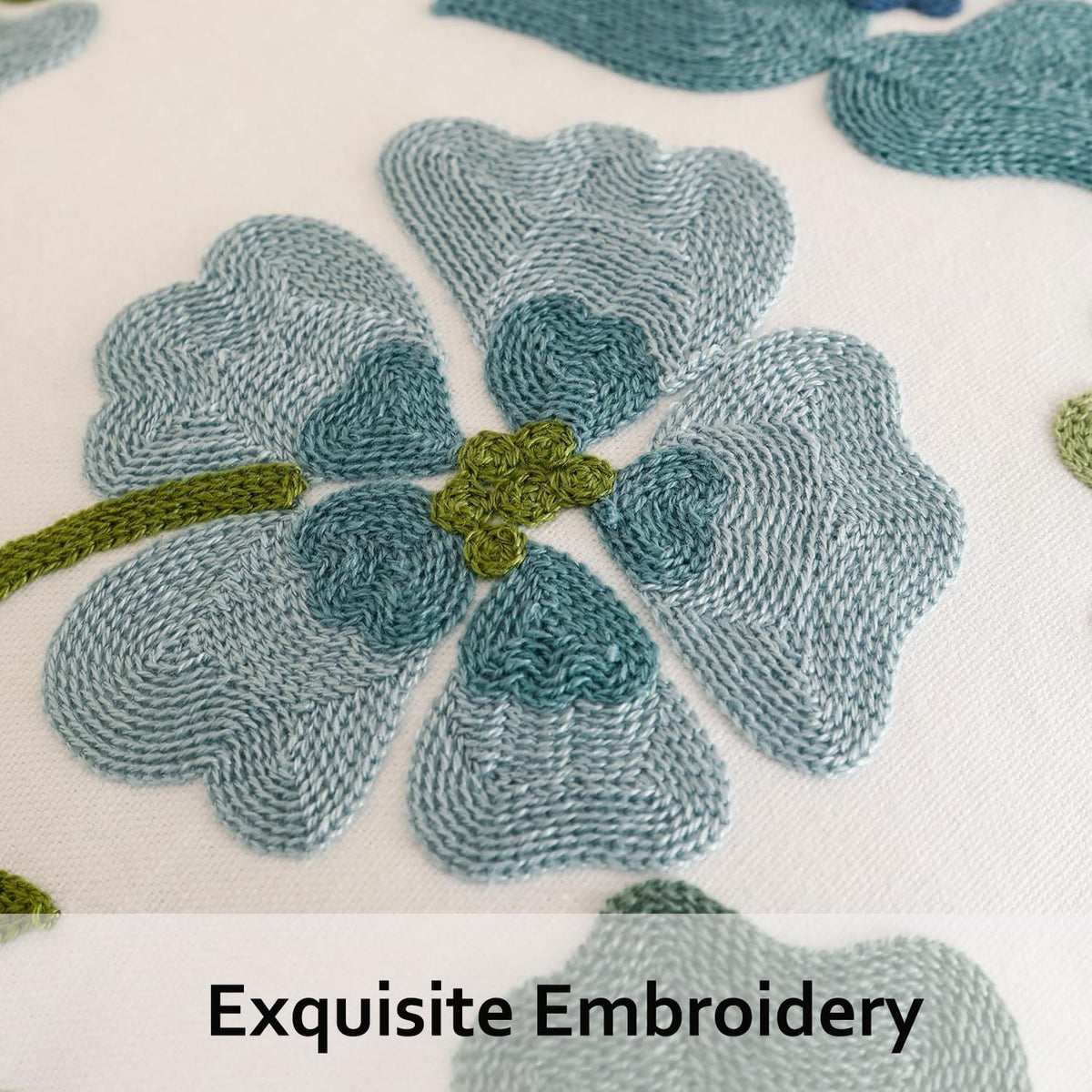 Tosleo Embroidered Throw Pillow Covers 18x18 inch Pack of 2 Blue Blossoms Spring Decorative Pillowcases Farmhouse Coastal Pillow Cushion Cases Home Decor Square Floral Pillow Case