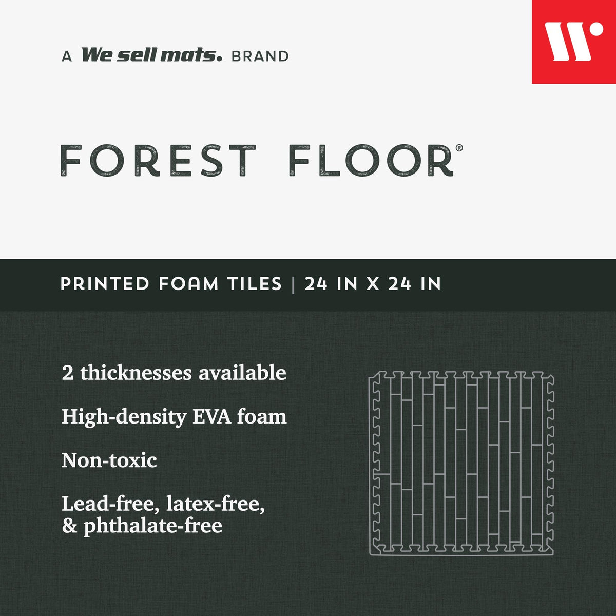 Forest Floor 5/8 Inch Thick Printed Foam Tiles, Premium Wood Grain Interlocking Foam Floor Mats, Anti-Fatigue Flooring, Walnut, 24 Sq Ft