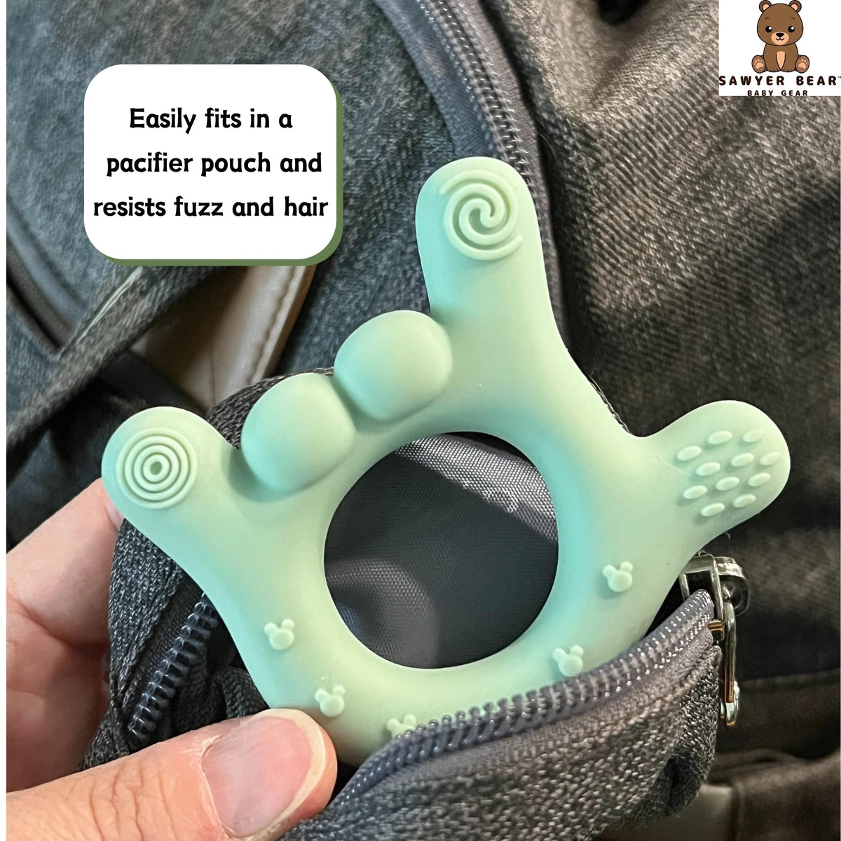 I Love You Silicone Hand Teether by Sawyer Bear Baby Gear, Teethers for Babies 3-6 Months, Soft Teething Toys 6-12 Months bpa Free, Massaging Teething Relief (Light Green)