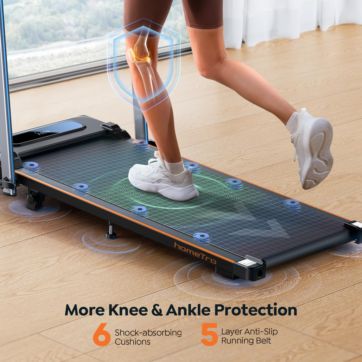 homeTro Foldable Treadmill with 7% Incline, 2.5HP Portable Under Desk Walking Pad with 0.6-7.5MPH, Handle, Remote and App Control, 265lbs Maximum Capacity for Home, Office