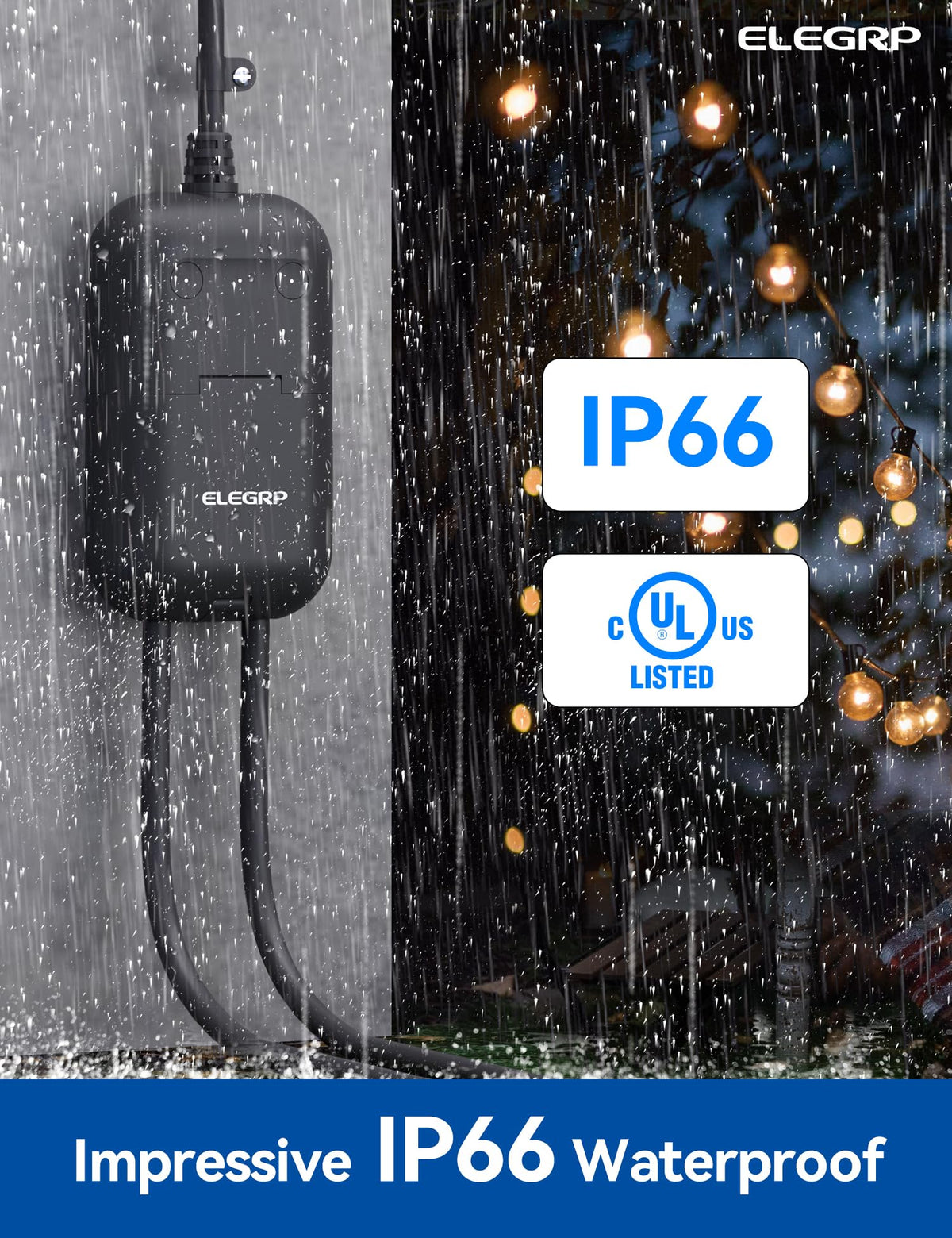 ELEGRP PQR20 Outdoor Smart Plug Waterproof IP66, WiFi Plug with 2 Individually Sockets, Compatible with Alexa & Google Assistant, Smart Outdoor Outlet for String Lights, UL Certified, 1 Pack, Black