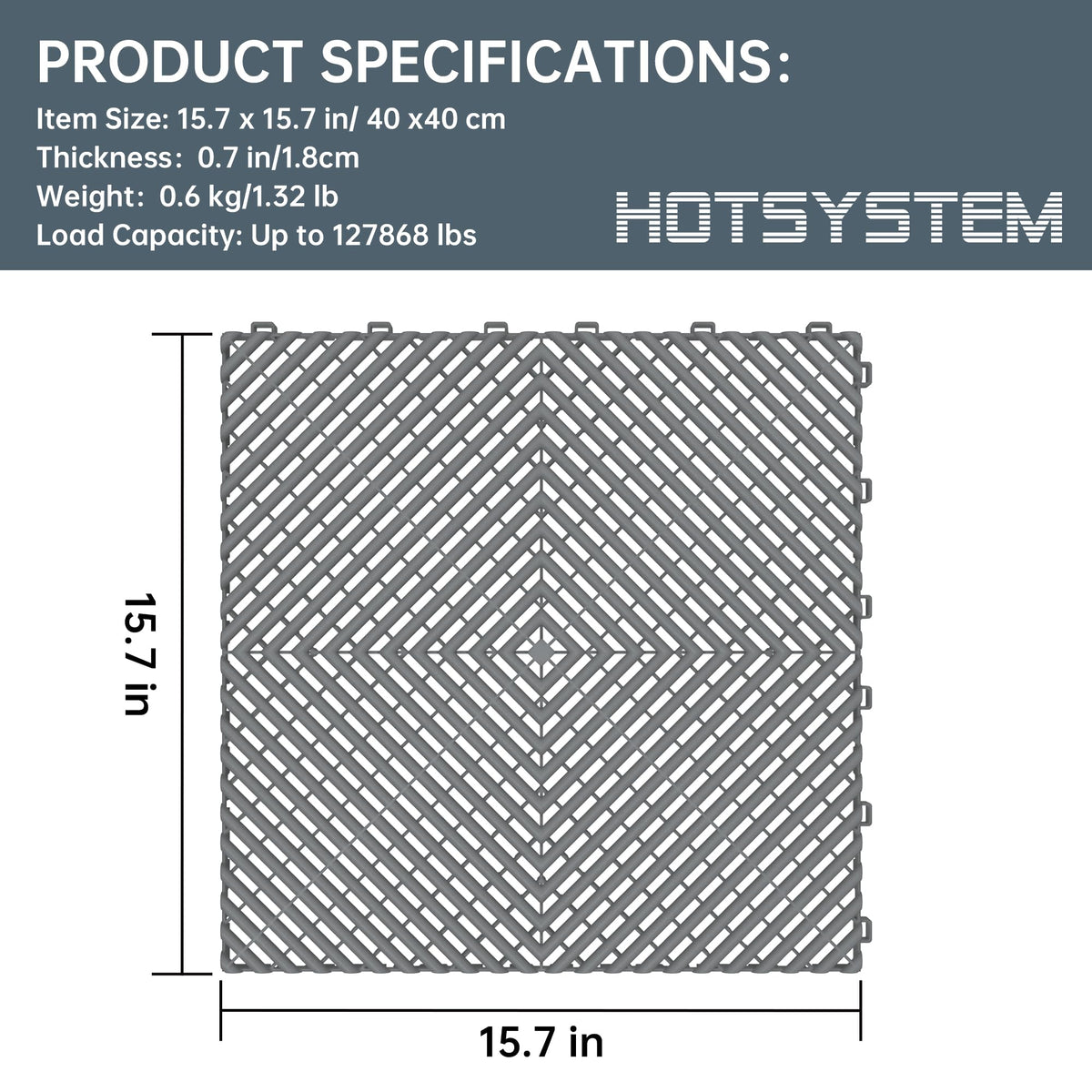 HOTSYSTEM Durable Polypropylene Interlocking Modular Garage Floor Tiles, Versatile Interlocking Floor Tiles, 15.7'' x 15.7'' x 0.7''(Thickness) Flooring Tile(20 Pack), Grey