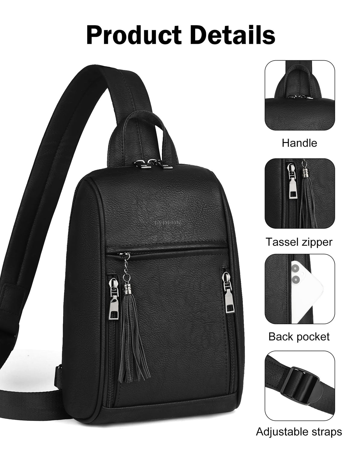 FADEON Large Sling Bag for Women Crossbody Purse with Tassels for Travel, Designer Leather Shoulder Chest Bags