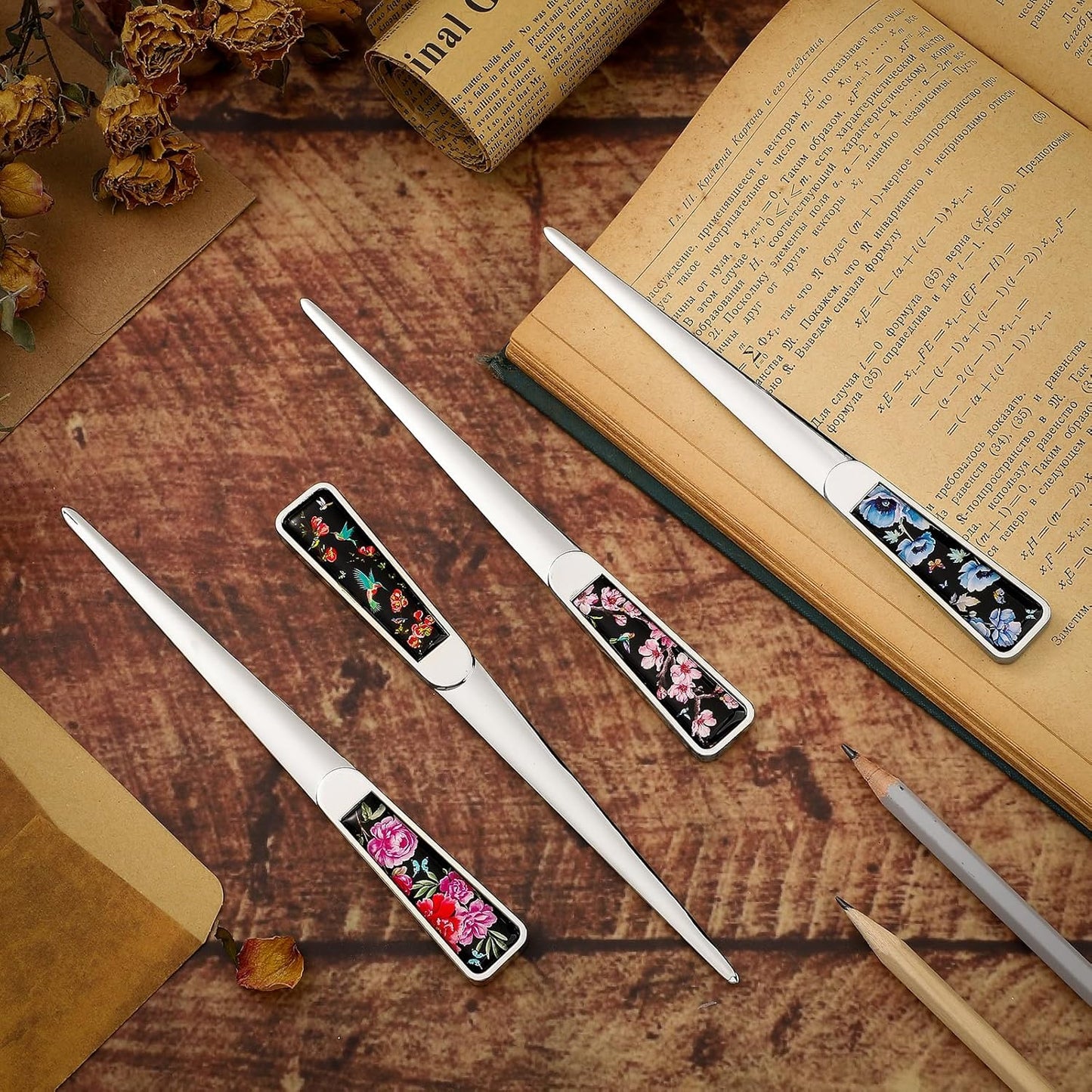 Chuangdi 4 Pieces Letter Opener Knife Stainless Steel Envelope Openers Lightweight Mail Opener Tool Slitters Letter Knives for Office Home School Supplies (Elegant Style)