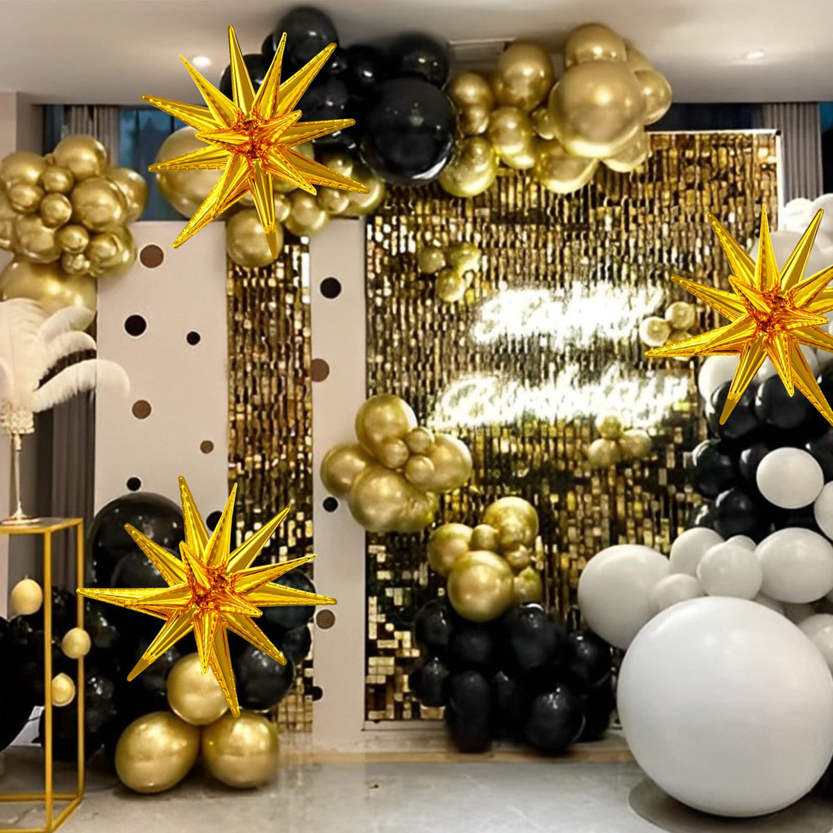 137Pcs Black and Gold Balloons Garland Arch Kit with Stars - 5 10 12 18 inch Black Gold Confetti Latex Party Balloons for 2025 Graduation Retirement Decorations Birthday