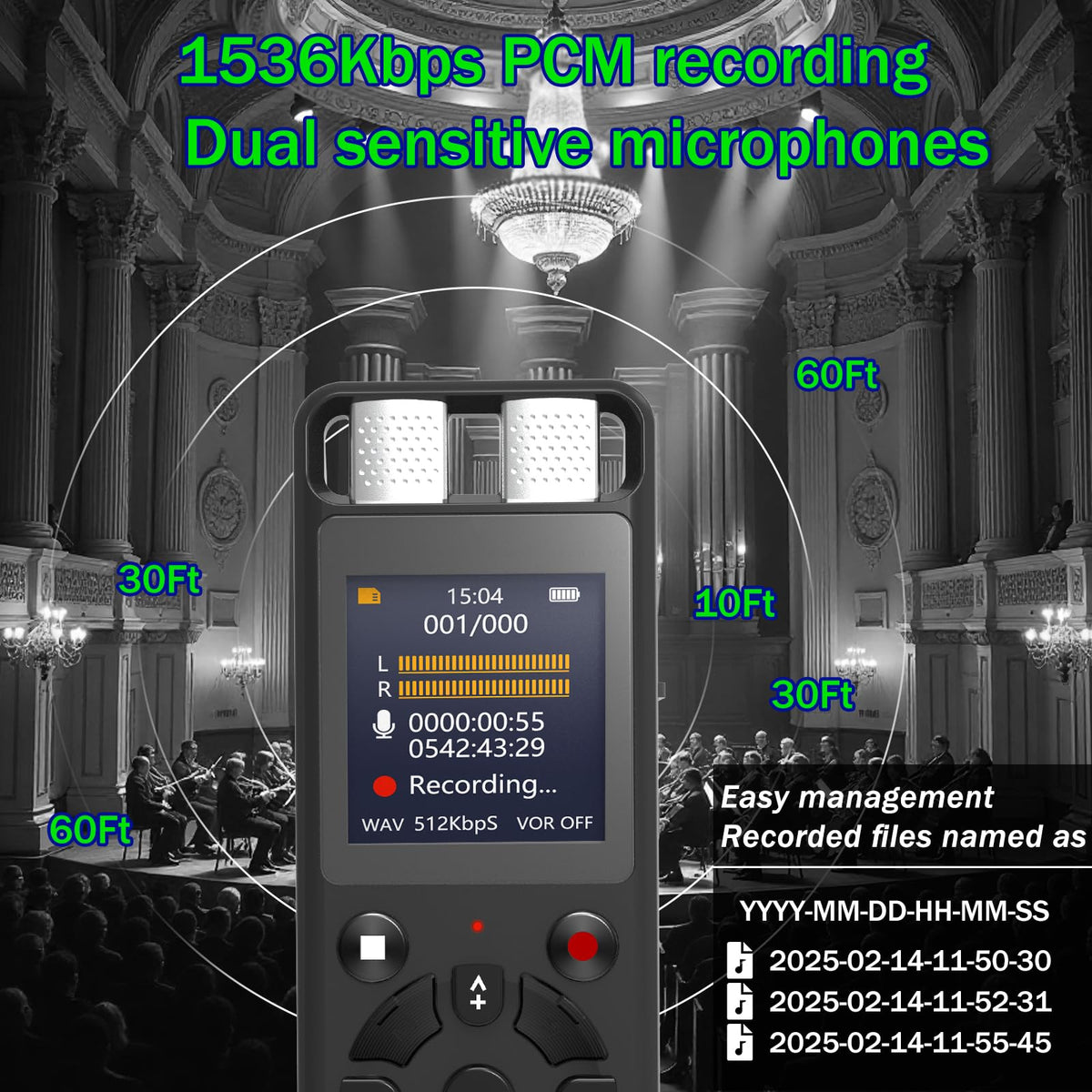 128GB Digital Voice Activated Recorder for Lectures&Meetings,Phone Connected via OTG,9280 Hours Audio Recorder with Tripod Stand,Recording Device with Playback,MP3 Player,Password,Variable Speed