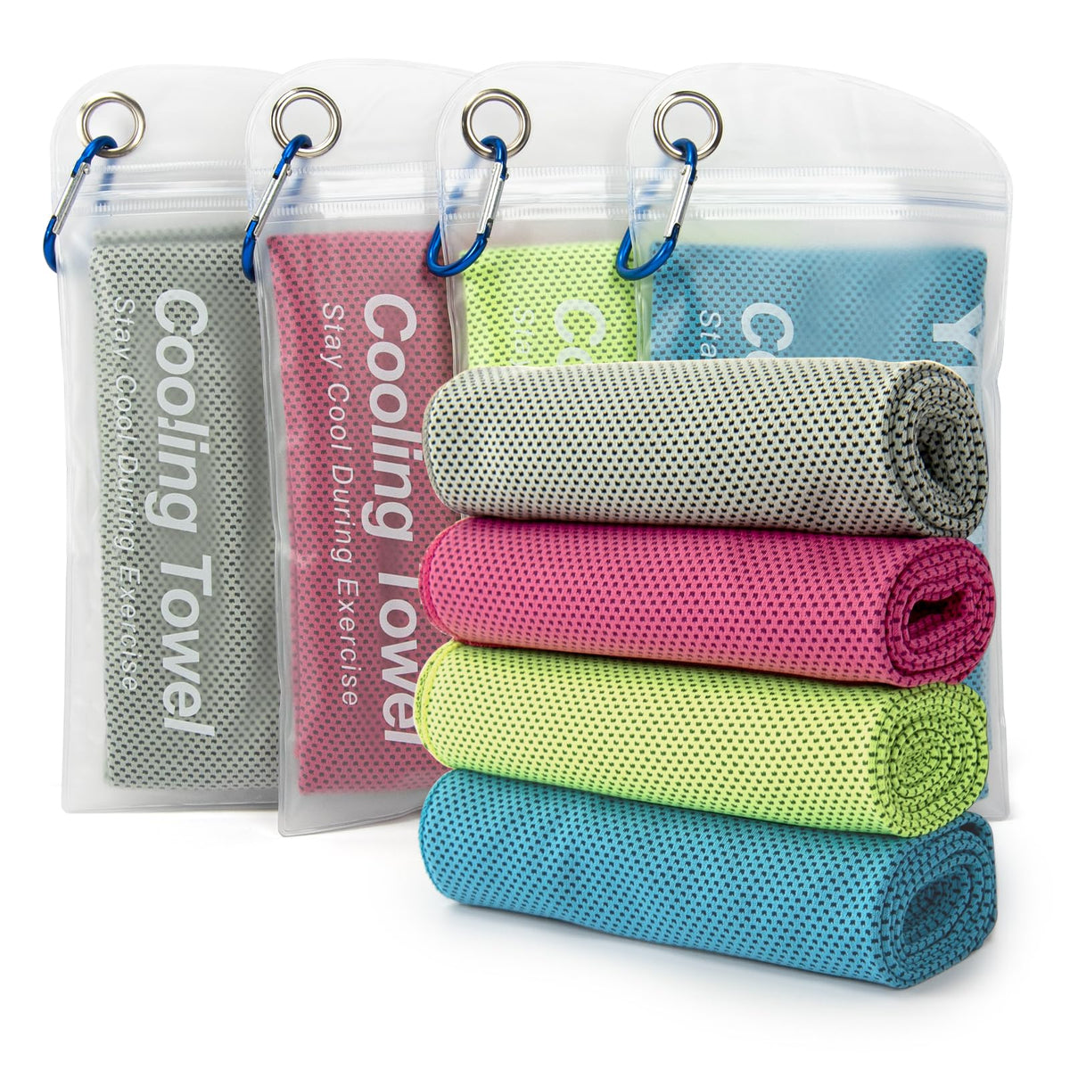 YESLIFE 4 Pack Cooling Towel 40"x12", Gym Towels for Men and Women, Soft Breathable Workout Towels for Yoga, Running, Sport, & More (Blue, Grey, Green, Pink)