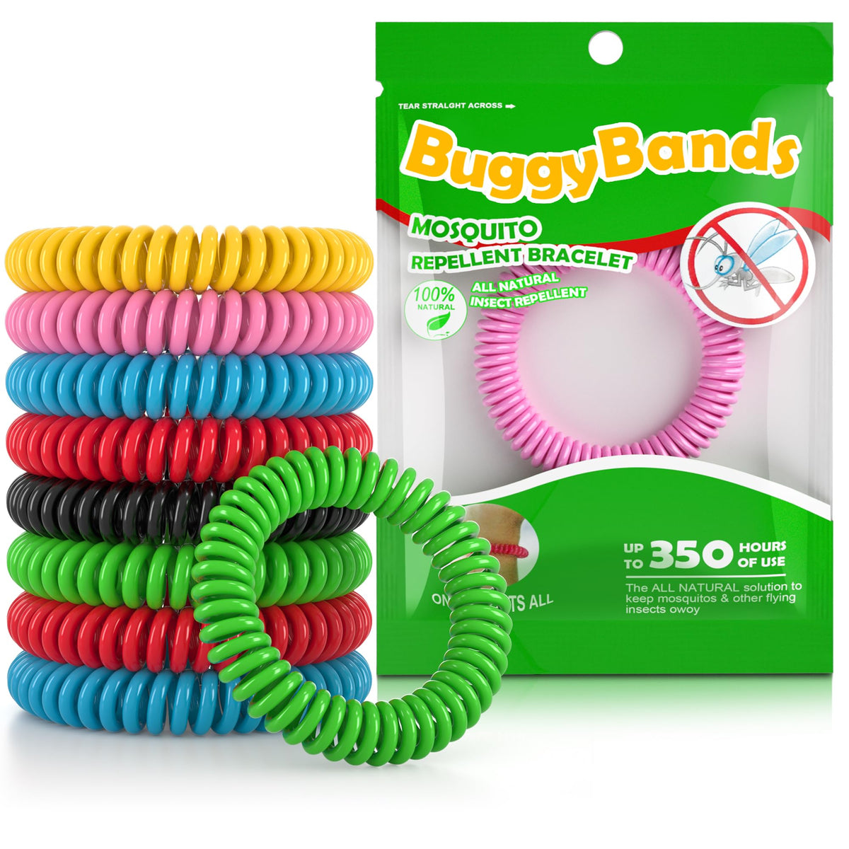 BuggyBands 36 Pack Mosquito Repellent Bracelets, DEET-Free Waterproof Bands, Individually Wrapped