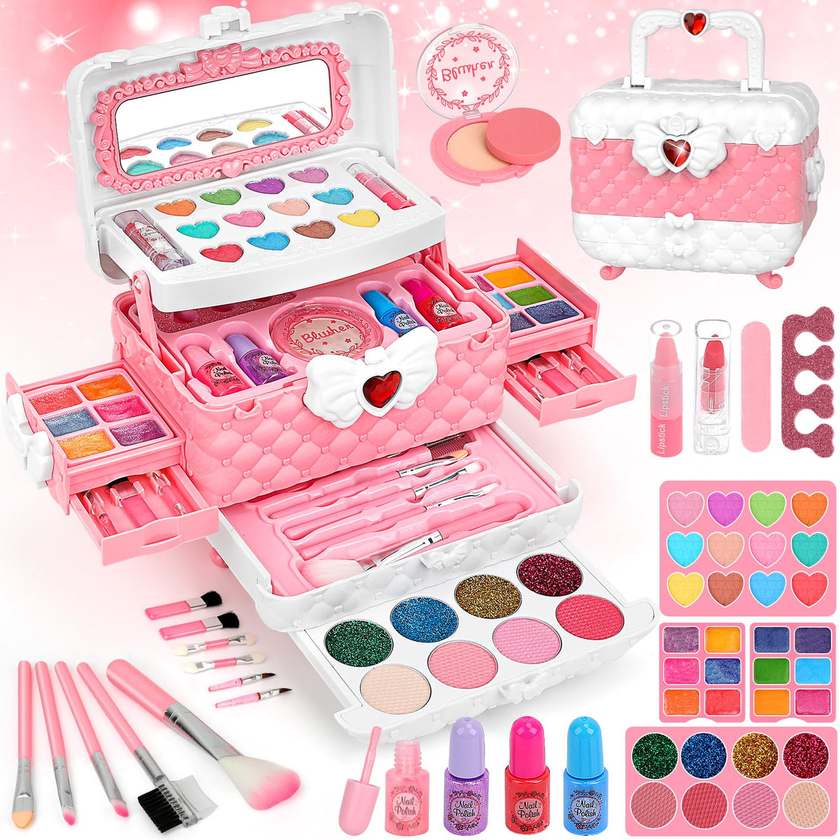 Kids Washable Makeup Kit Girl Toys for Gifts, Teensymic Toys for Girls Princess Birthday Gift Play Make Up Toys for Girls Toys Age 4 -12