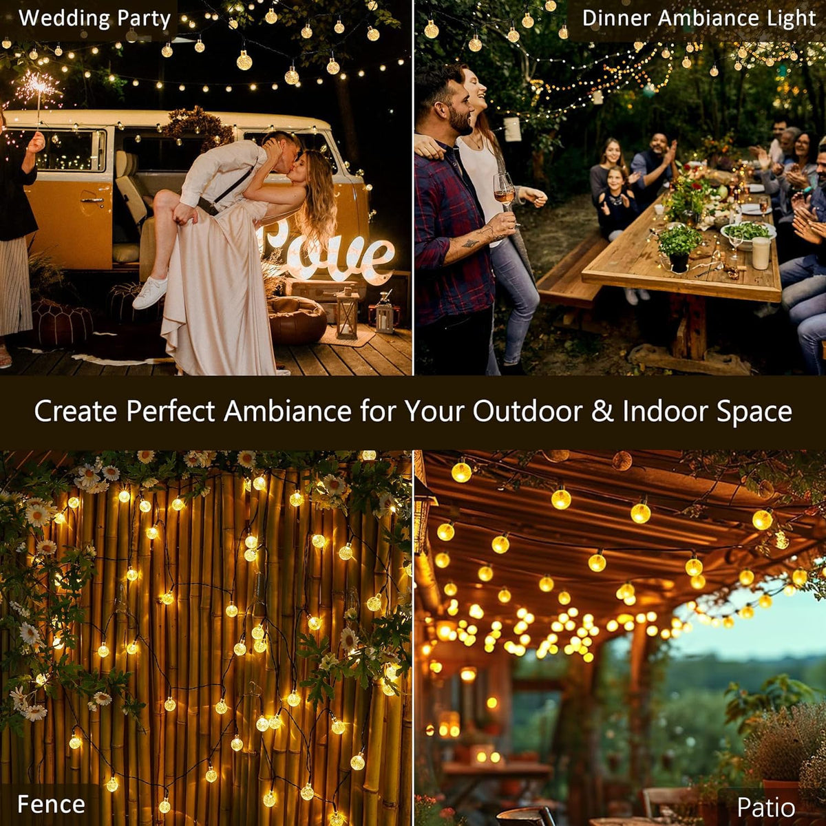 Joomer Solar String Lights Outdoor, 65FT 100LED Solar Globe String Lights 8 Lighting Modes, Waterproof Solar Powered Patio Light for Garden Yard Porch Wedding Party Outdoor Decoration (Warm White)