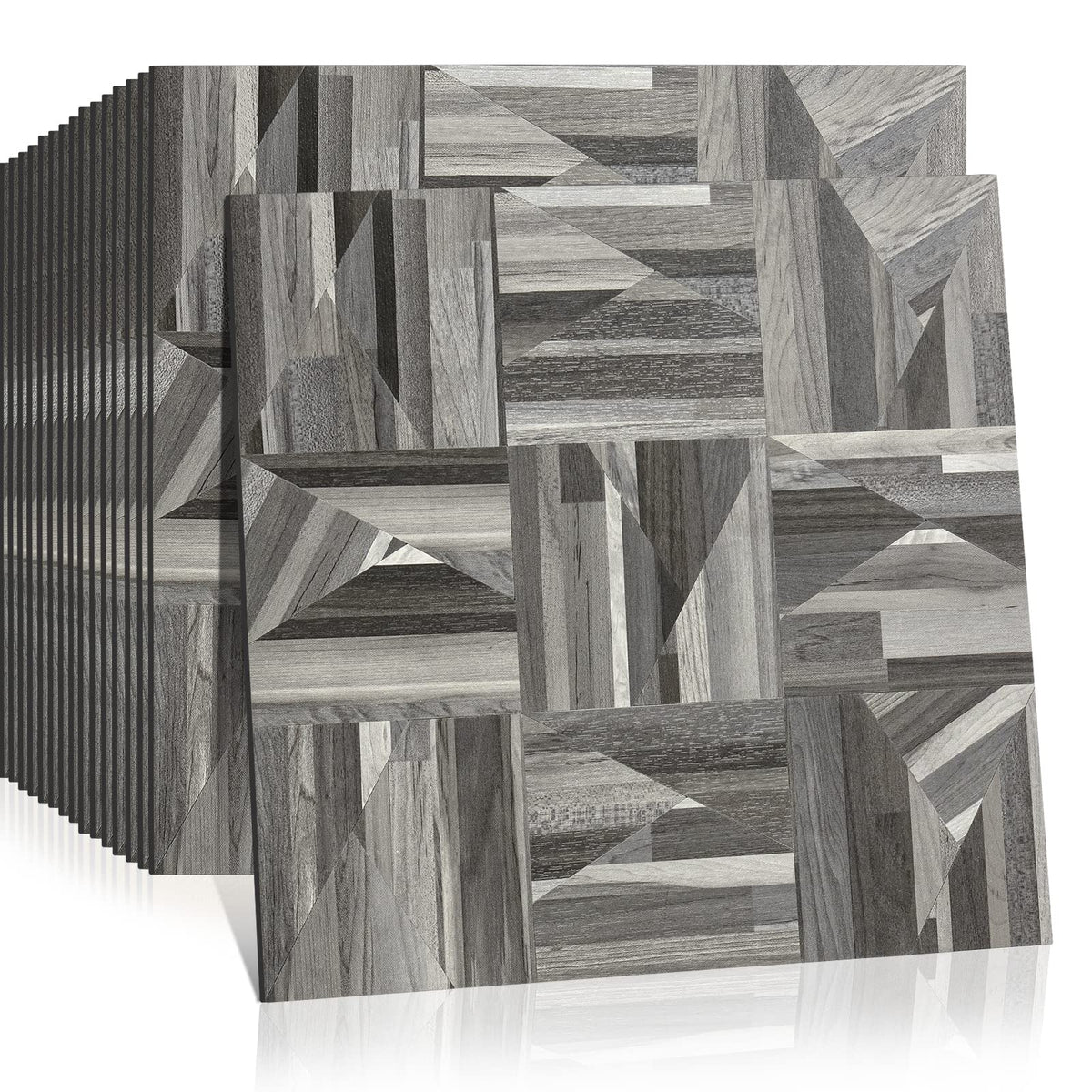 Midcard 10-Sheet Peel and Stick PVC Backsplash Tile, Black Grey Wood Triangle Puzzle
