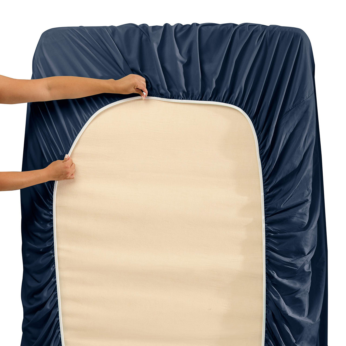 Hearth & Harbor Extra Deep Pocket Sheets - 4 Piece Hotel Luxury Sheet Set Fits Up to 24" Mattress - Ultra Soft Luxury Bed Sheet Set - Cal King, Navy Blue