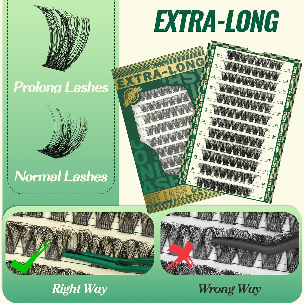 Lash Clusters 96pcs Eyelash Clusters D Curl 18-24MIX Cluster Lashes KEYYOU Volume Wispy Lash Extension Soft&Comfortable Easy DIY at Home(Y01,D-18-24MIX)