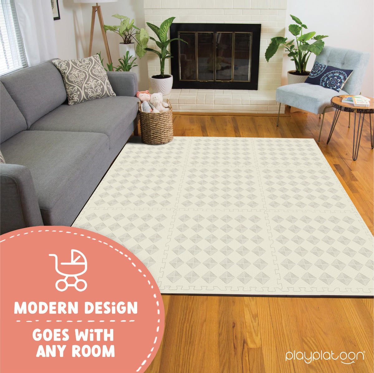 Play Platoon Large Kids Mats for Floors, 9 Tile 72 x 72 inch, Extra-Thick Interlocking Tiles, 24 x 24 in. Puzzle Mat Pieces with Border, Non-Toxic, Neutral Playmat Rug for Toddlers & Children