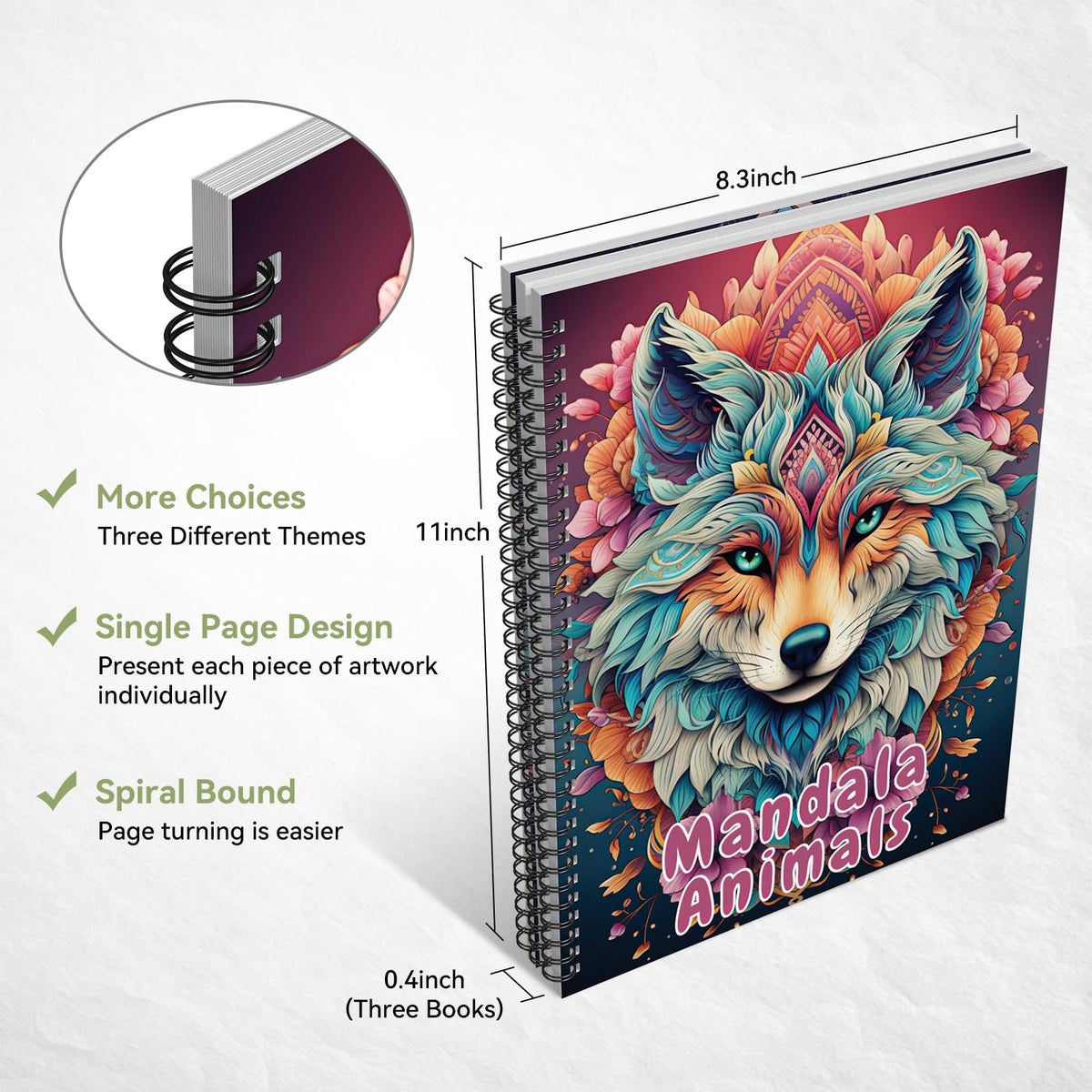 69 Calming Patterns Adult Coloring Books for Women Relaxation 3 Pack Large Print Mandala Animal Mushroom Spiral Bound Stress Relief Color Book for Adults and Teens to Relax and Relieve Anxiety