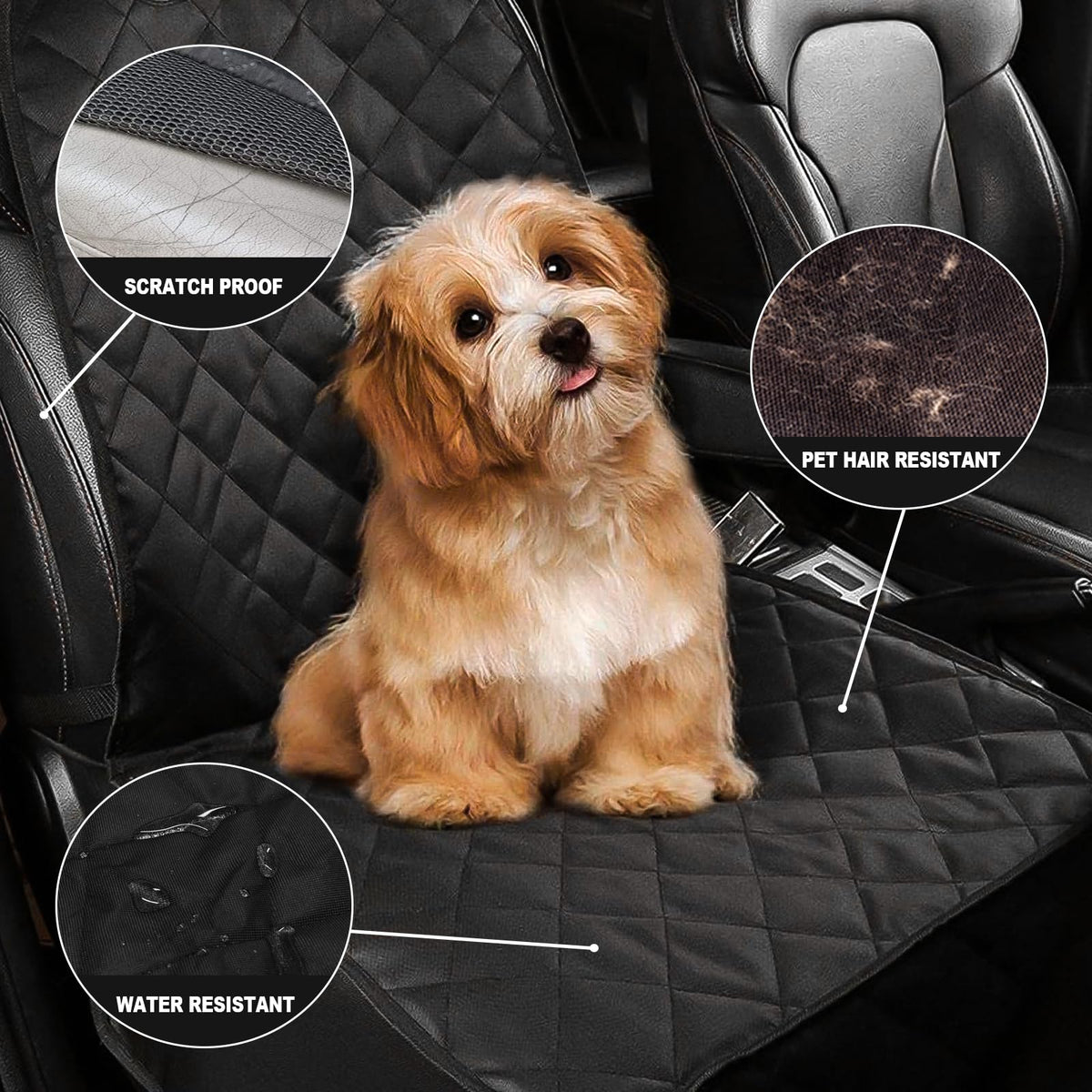 AsFrost Dog Seat Cover Cars Trucks SUVs, Thick 600D Heavy Duty Pets Car Seat Cover, Waterproof & Wear-Resistant Durable Nonslip Backing & Hammock Convertible, Black, 2 Pack