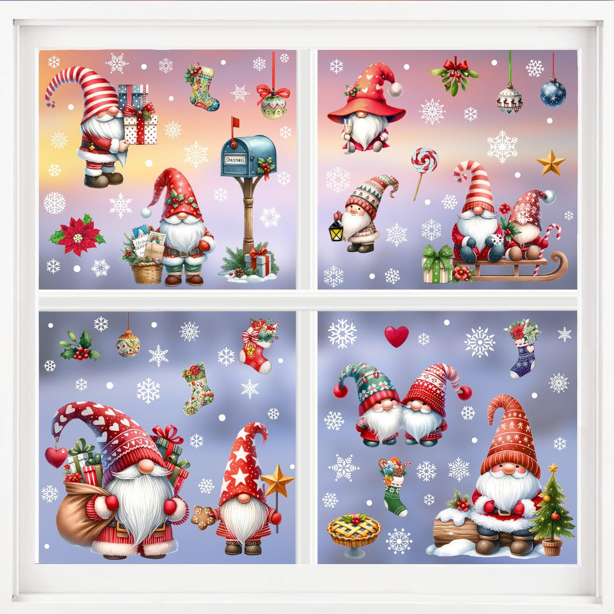 Christmas Window Clings, Gnome Window Stickers,Window Decals Snowflake, Gnome Christmas Truck, Home Decorations,Thanksgiving Xmas Gifts,Kitchen, Living Room, Bedroom Window Stickers