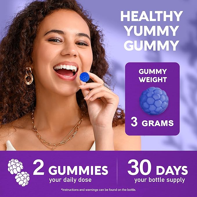 Biotin Gummies with Collagen - Hair Growth Support Skin, & Nail Strength - for Women & Men - Biotin 10000mcg | Keratin | Hyaluronic Acid | B-Complex | Saw Palmetto - Sugar-Free, Blueberry - 60 Gummy