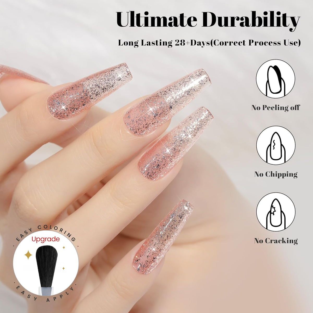 YTD Likomey Gel Nail Polish,15ml Rose Gold Glitter Nails Gel,Fall Winter Shiny Sparkly Salon Home Pink Shimmer Flakes Manicure UV Color Varnish,SF439