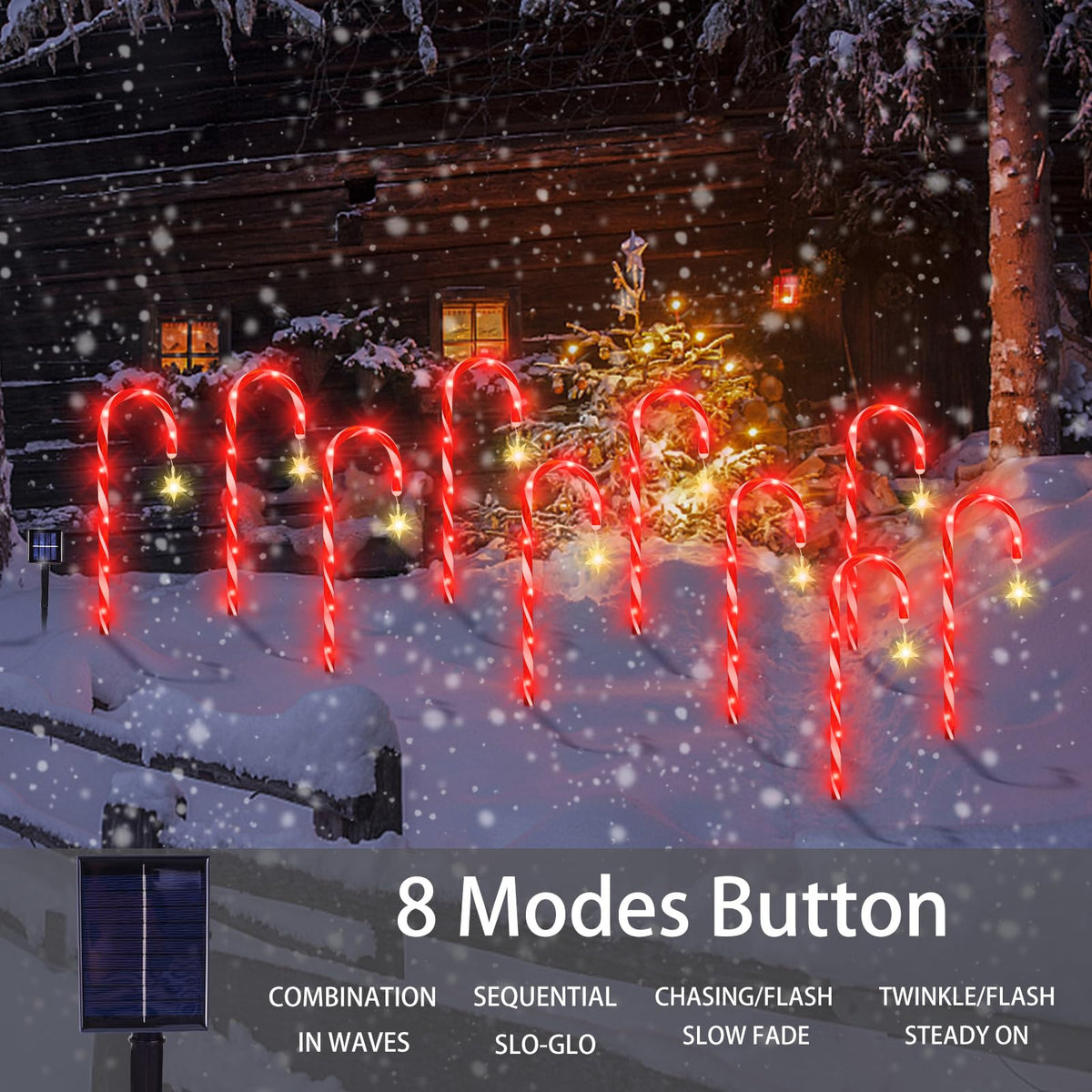 Bstge 10 Pcs Solar Christmas Candy Cane Lights with 8 Modes, Waterproof Garden Pathway Lights for Outdoor Xmas Patio Yard Walkway Decorations