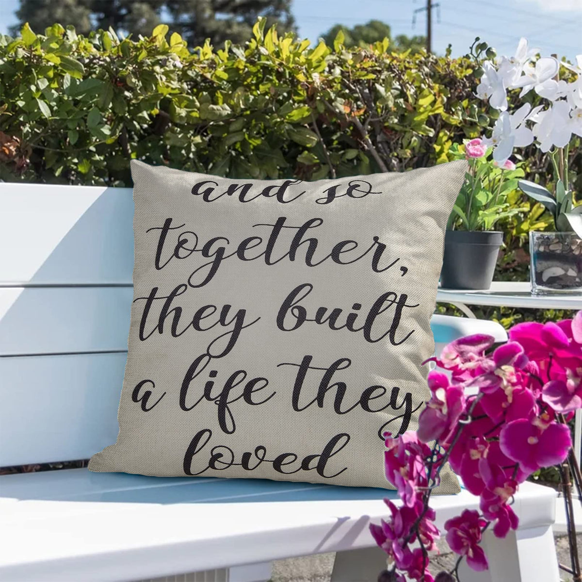 Fahrendom and So Together They Built a Life They Loved Farmhouse Décor Family Decoration Sign Cotton Linen Home Decorative Throw Pillow Case Cushion Cover with Words for Sofa Couch, 18 x 18 in