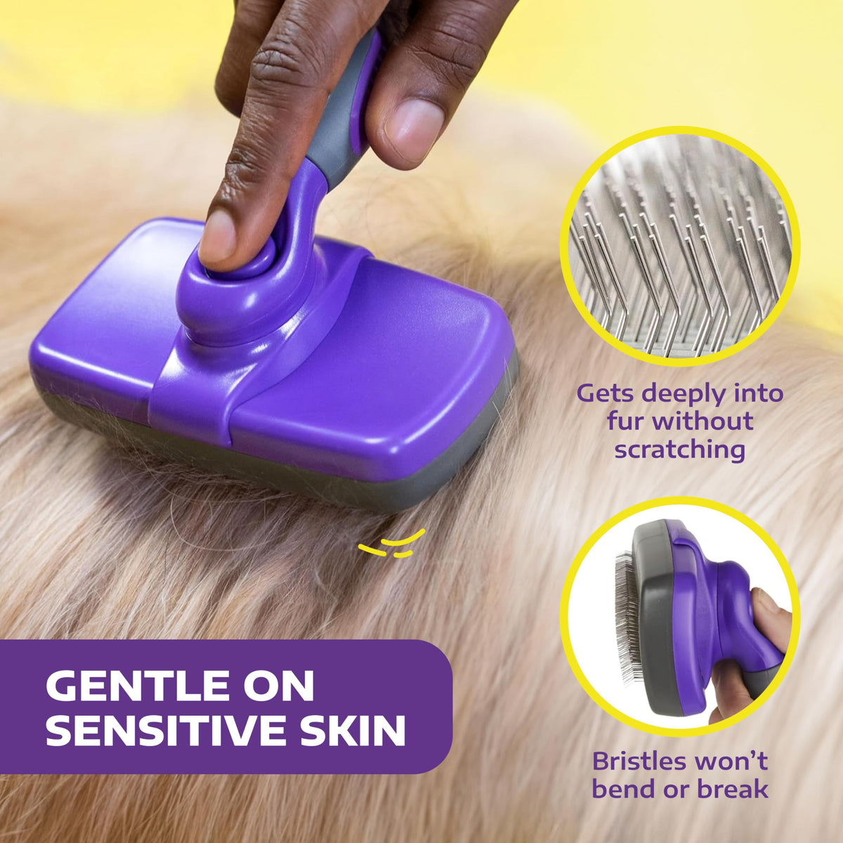 Hertzko Self Cleaning Slicker Brush for Dogs and Cats - Pet Hair Brush for Shedding Long and Short Hair - Easy Clean Retractable Bristles - Cat and Dog Grooming Tool - Purple