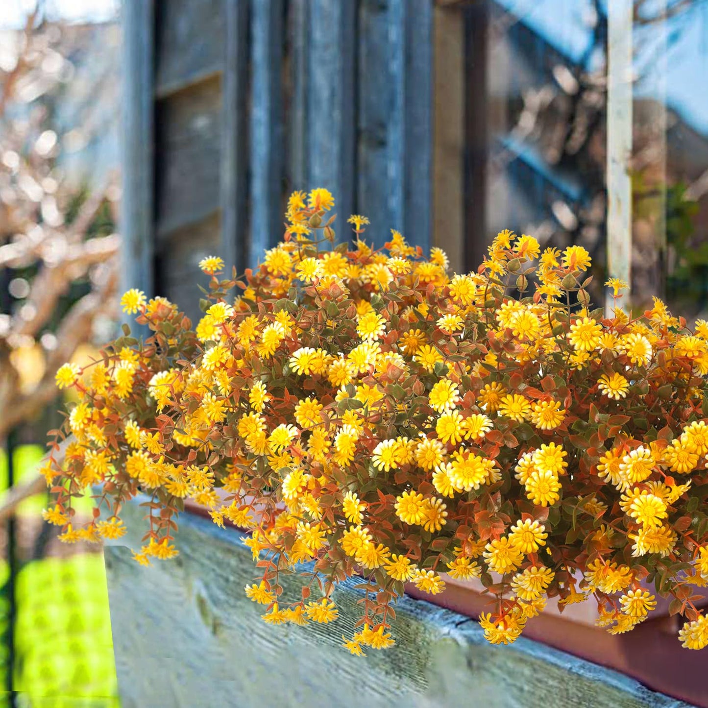 12 Bundles Artificial Fall Flowers for Outdoors Fake Plants - Faux Outside Greenery Boxwood No Fade Plastic Shrubs Decor Farmhouse Home Garden Thanksgiving (Fall)