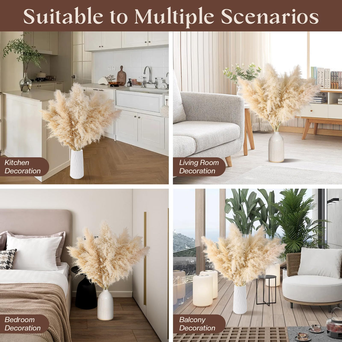 24 pcs Tall Pampas Grass Decoration - Pasuvsigt 40 Inch Large Pampas Grass Dried Flower Decoration,for Bohemian Style Living Room Decoration, Wedding Decoration, Party, Farmhouse Decoration
