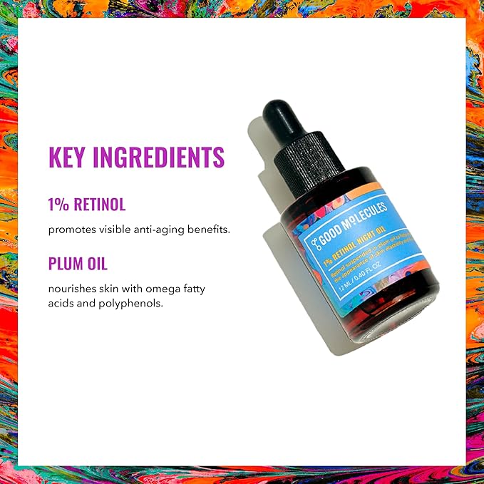 Good Molecules 1% Retinol Night Oil - Retinol and Rosehip Face Oil Formula for Anti-Aging, Skin Firming, and Moisturizing - Collagen Production Skin Care for Face