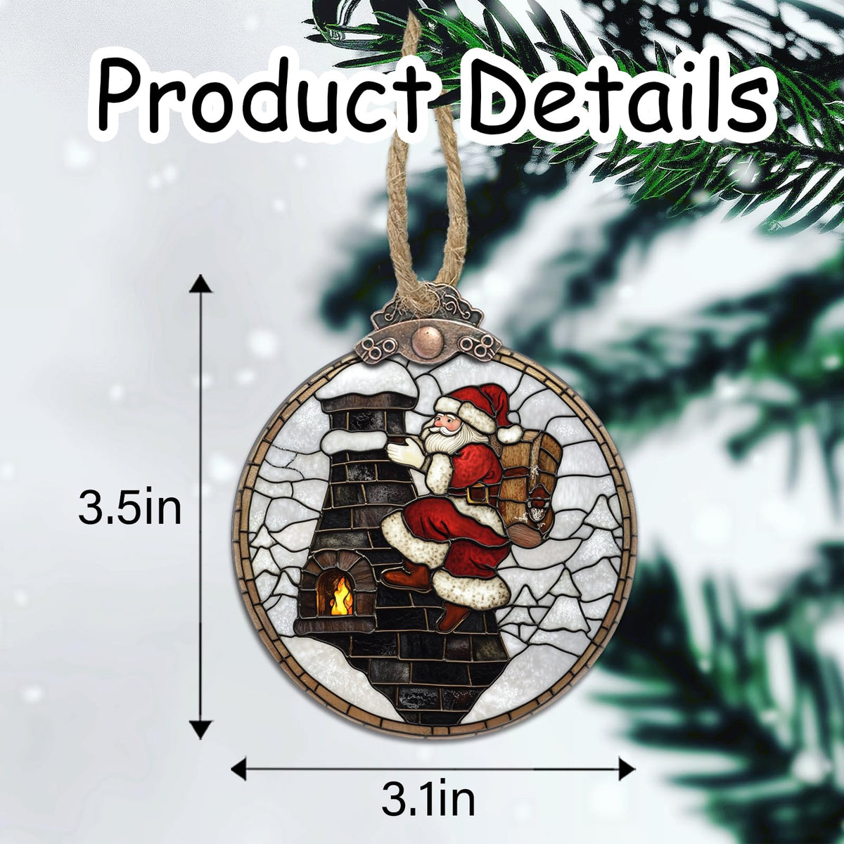 HWRHTR Stained Glass Christmas Decorations, Santa Claus Chimney Suncatcher for Window Christmas Tree Hanging Ornaments White Sun Catcher Xmas Decor Gifts for Little Girl Women Men Mom Nana Friend