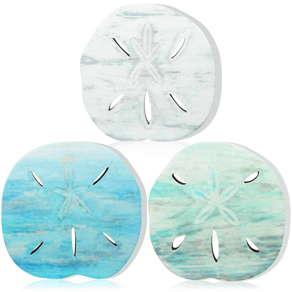 Qunclay 3 Pcs Wooden Sand Dollars Table Decor Sand Dollar Beach Room Decor Coastal Wall Centerpieces Farmhouse Decoration for Home Office Bedroom Table Shelf Desk