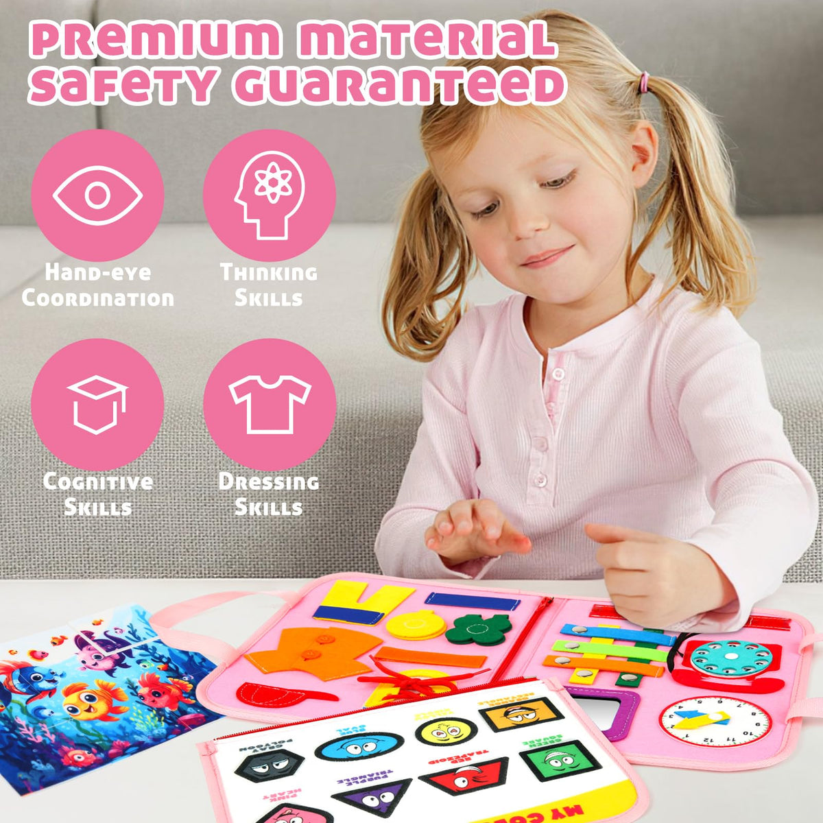 Buauty Busy Board Toddler Toys Montessori Sensory Toys Gifts Age 1-4 Baby Learning Busy Book Kids Preschool Educational Activity Board Airplane Road Car Travel Toys Essentials