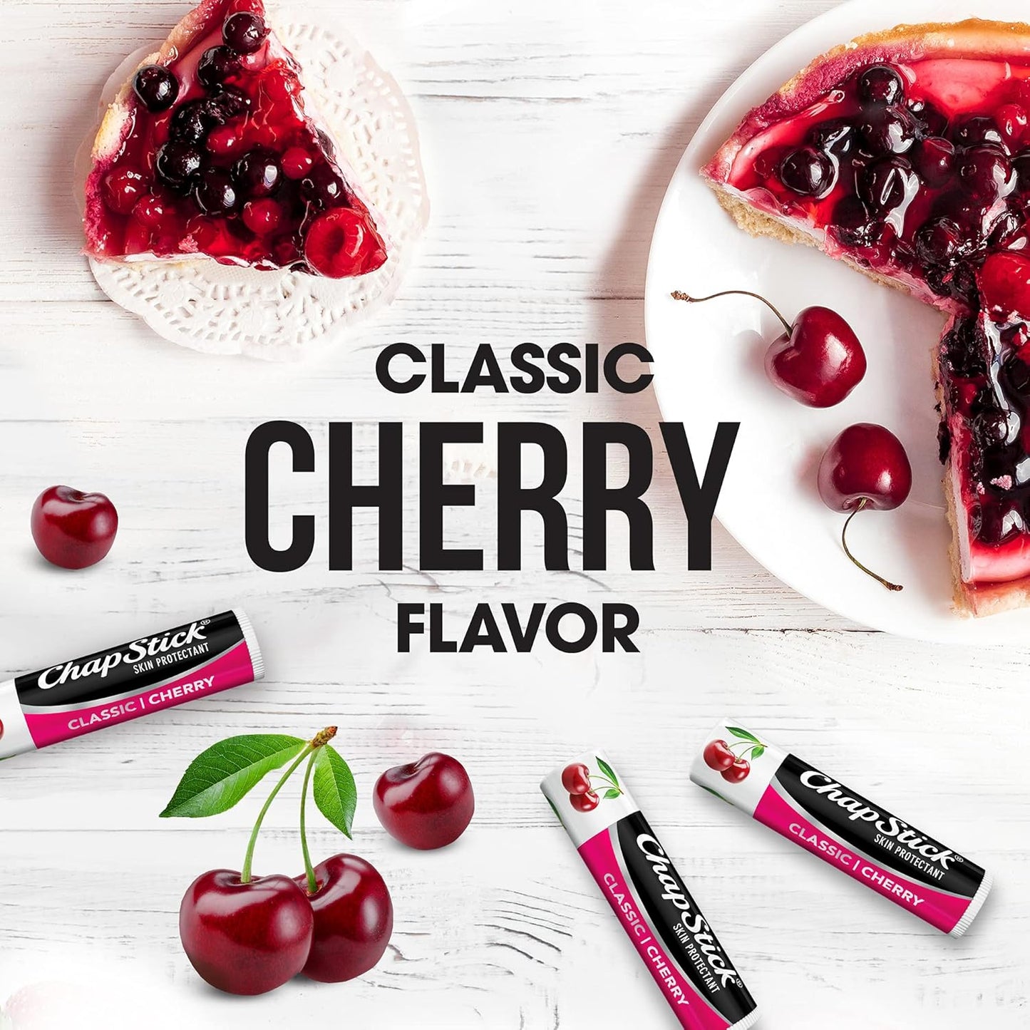 ChapStick Cherry Lip Balm 4-Pack + 1 Original ChapStick, Lip Moisturizer, 0.15 Oz Ea (5 Piece Set)