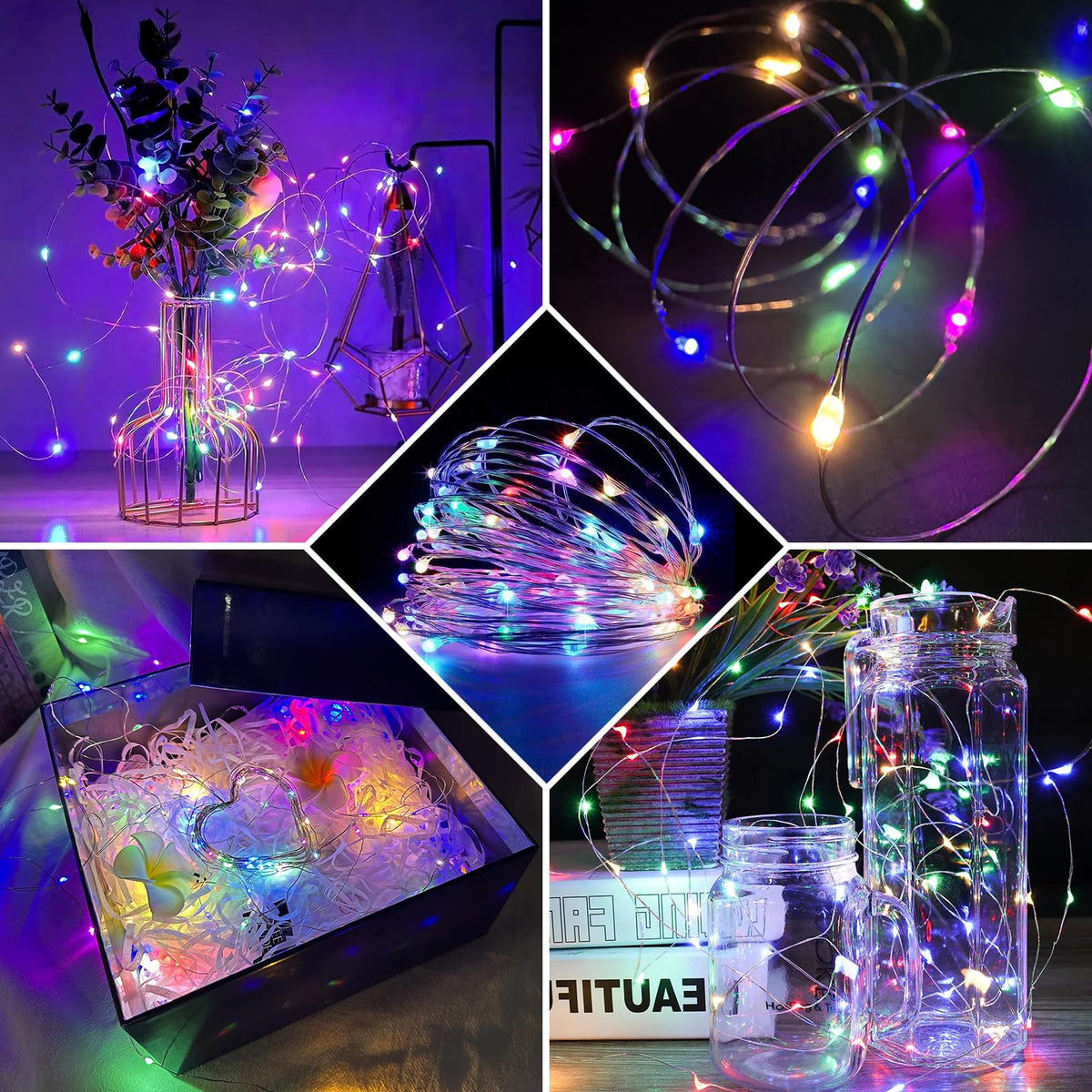 chzk 8 Pack LED Fairy Lights Battery Operated, 7Ft 20LED Mini Twinkle String Waterproof Firefly Starry Moon Lights for Mason Jars Wedding Christmas Party Bedroom Decor