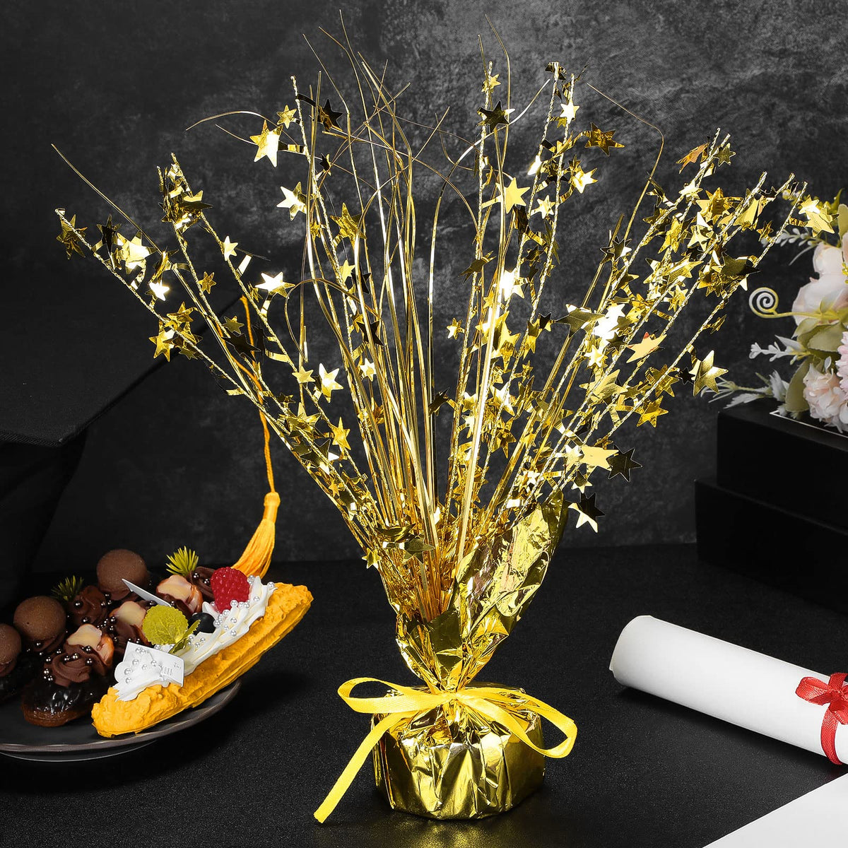 Crowye 3 Pieces Metallic Foil Spray Centerpiece Christmas Party Star Table Decoration Burst Centerpieces Winter Table Decor for Birthday New Year Party Holiday(Gold)