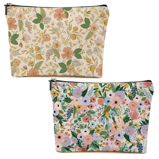 CSHVJ 2pcs Aesthetic Floral Makeup Bags for Women, Cute Flower Aesthetic Cosmetic Bag, Coquette Travel Toiletry Bag, Portable Zipper Pouch Cosmetics Pouch Gifts for Women Girls
