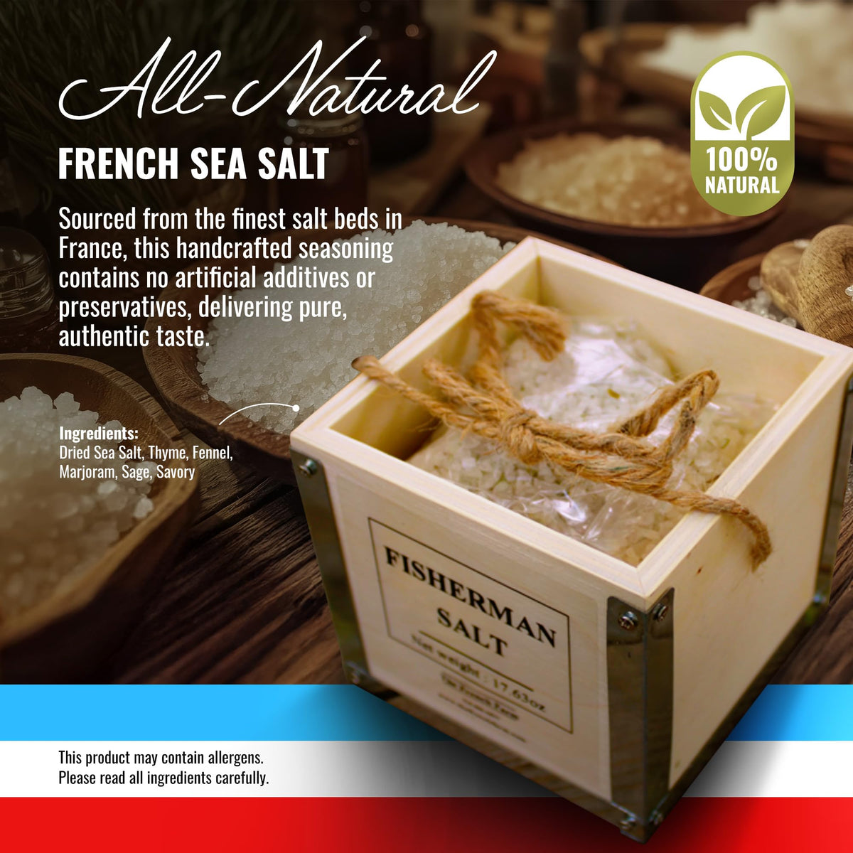 The French Farm Fisherman’s Salt Box – 17.64oz Gourmet Sea Salt for Seafood & Fish – Premium French Seasoning for Grilling, Roasting & Cooking – All-Natural, Handcrafted Flavor Enhancer