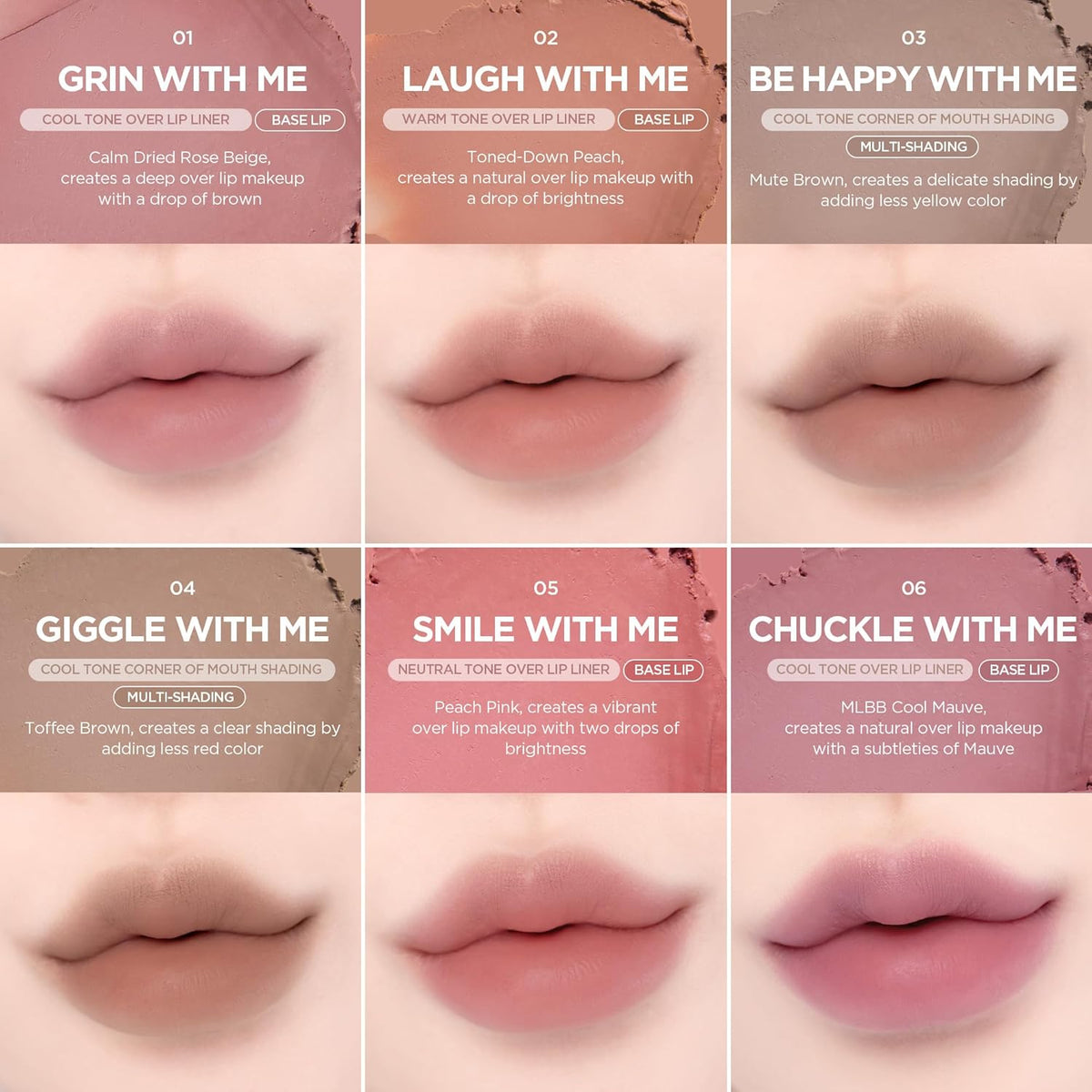lilybyred Smiley Lip Blending Stick | Korean 3-in-1 Multi-Use Lip Liner, Smooth Creamy Texture, Long-Lasting Matte Finish, Soft Blur Effect, Precision Contour Pencil, 0.028 oz. (03 Be Happy with Me)