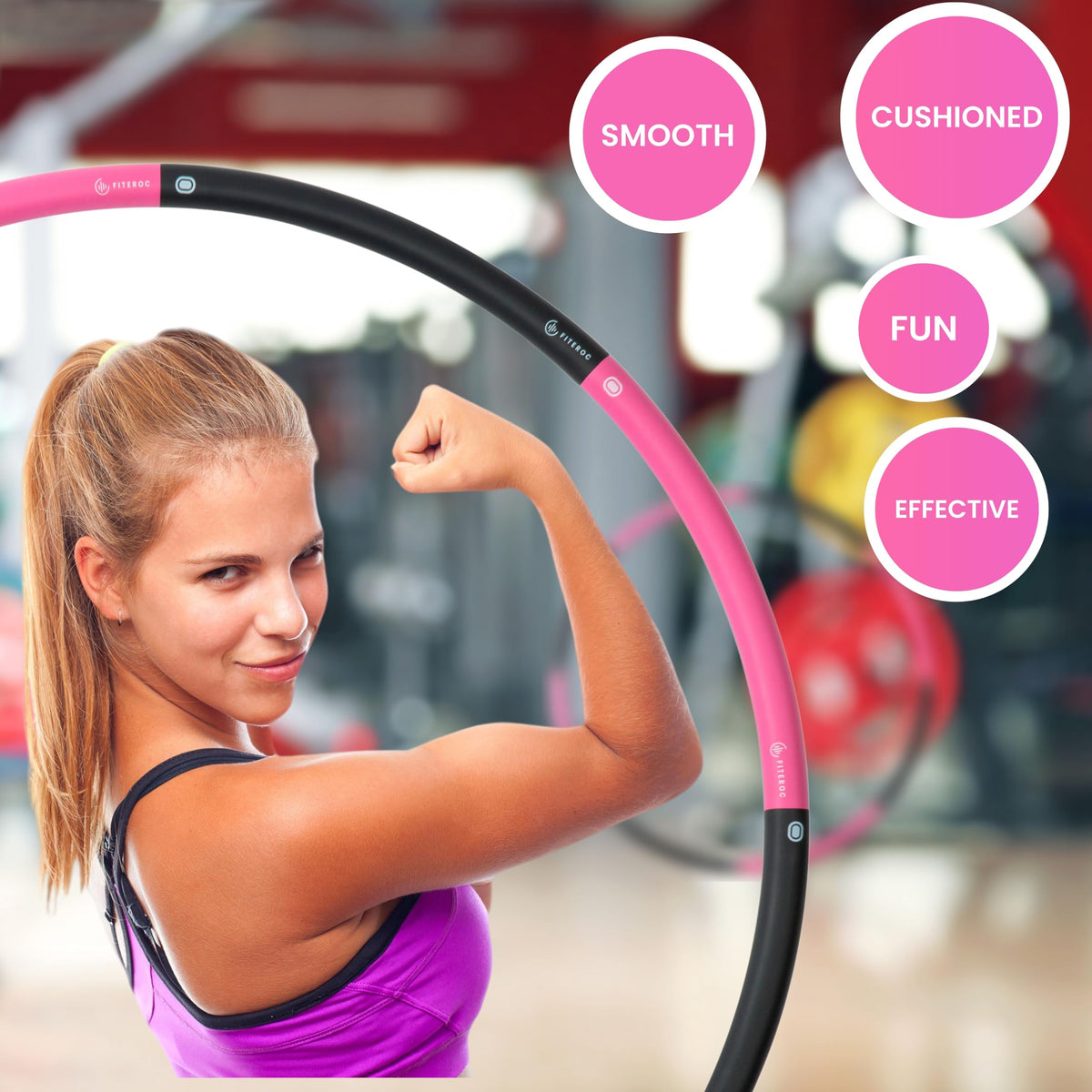 Weighted Fitness Hoop for Adults Beginners, 2lb Hula Hoop for Fun Exercise, 8 Detachable Sections