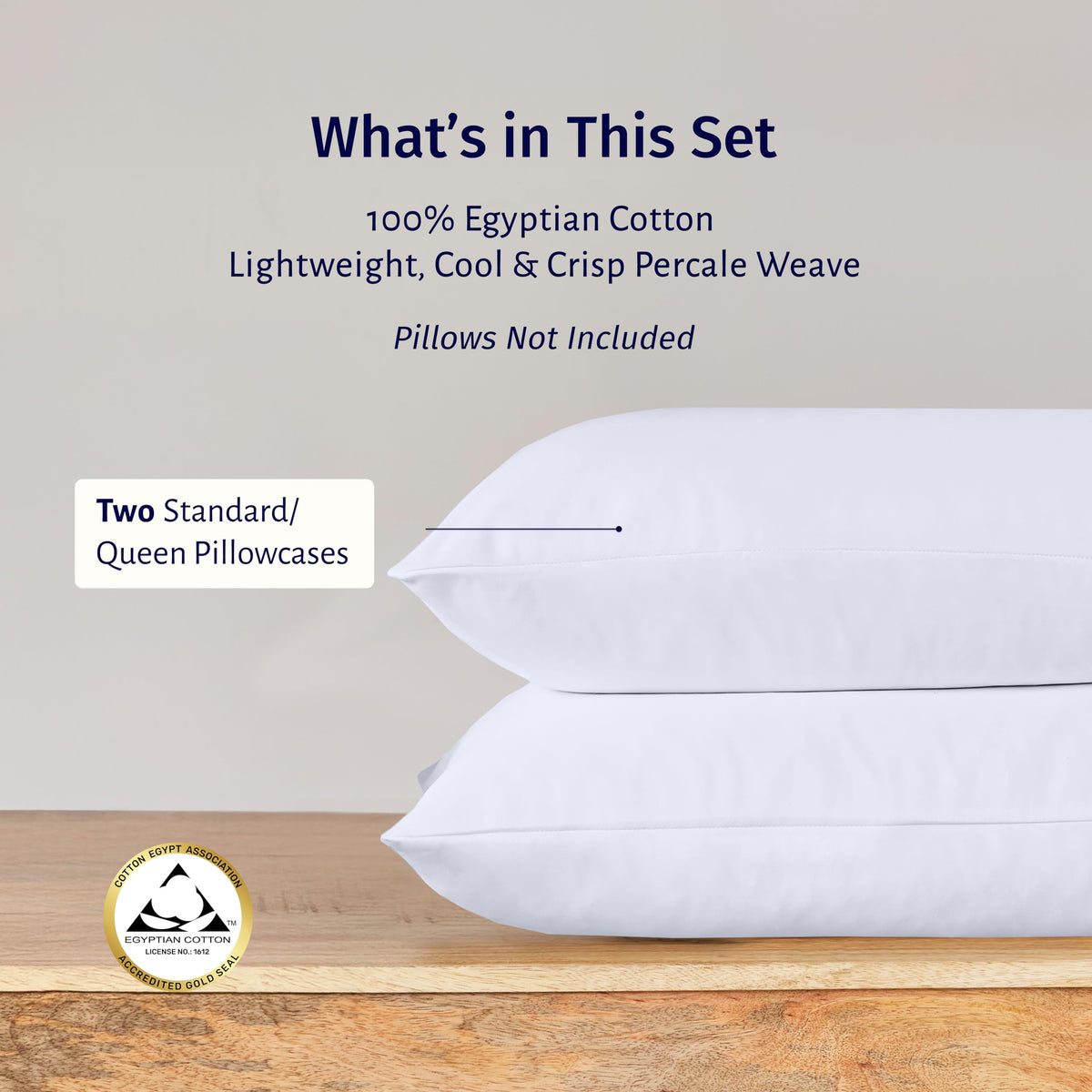California Design Den Standard/Queen Pillow Cases Set of 2 - Luxury 100% Egyptian Cotton, Crisp Percale, Soft & Breathable Standard/Queen Size Pillow Cases - White