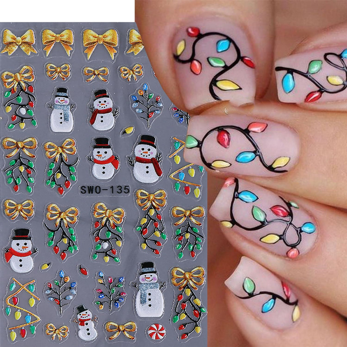 5 Sheets Christmas Nail Art Sticker Snowman Elk Christmas Tree Gingerbread Man Design Winter Xmas Self-Adhesive Snowflake Santa Claus Nail Stickers Decals for Nails Supplies Christmas Nail Decoration