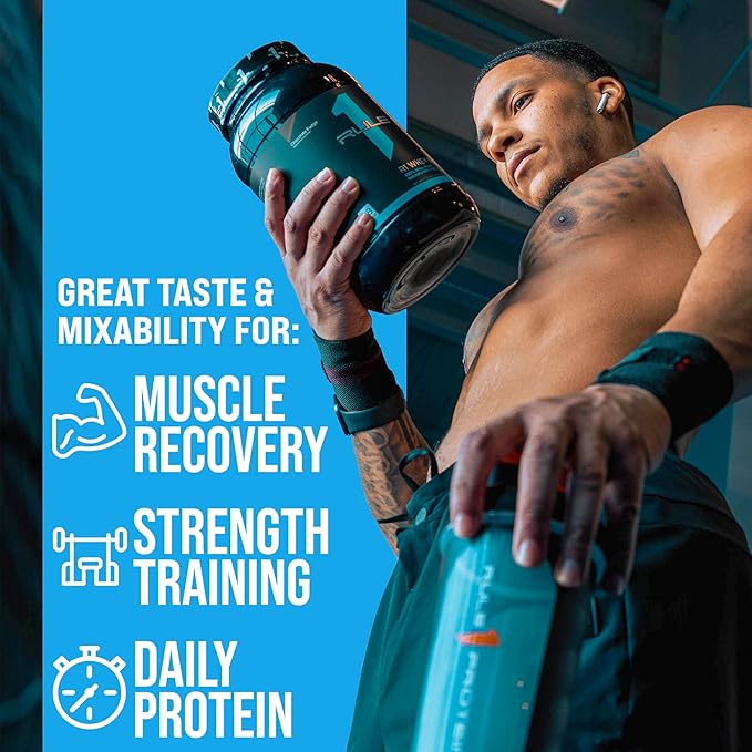 Rule One Proteins, R1 Whey Blend - 24g Fast-Acting Whey Protein Concentrates, Isolates, and Hydrolysates Per Serving, with Naturally Occurring EAAs and BCAAs (5 Pounds*, Strawberry Banana)